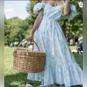 LoveShackFancy Target Blue Floral Estelle Puff Sleeve Maxi Dress Sz 10 Bohemian